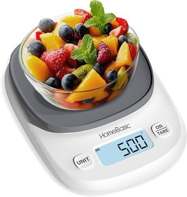 HOMEBASIC KS200 Portable Kitchen Scale, 5kg Capacity, LCD Touch, Tare Function Weighing Scale(Grey)