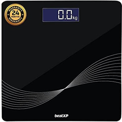 beatXP Wave Digital Weighing Scale|LCD Panel|Thick Tempered Glass Weighing Scale(Black)