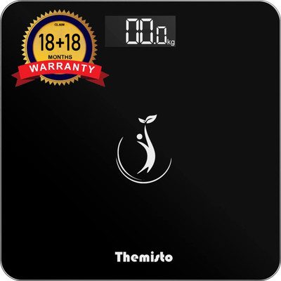 tHemiStO TH-WS50 | High Precision Sensors |6mm Tempered Glass |Backlit Display | Personal Weighing Scale(Black)