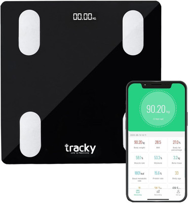 Tracky Smart Weighing Scale for Body Weight 18 Body Mertrics Sync With Mobile Leaone Weighing Scale(Black)