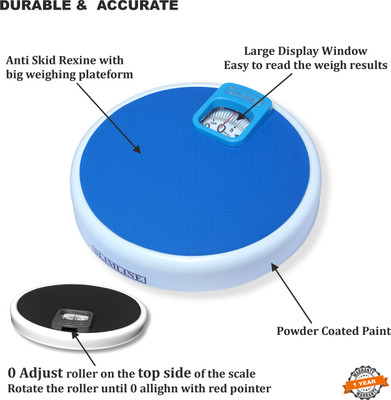 SUVARNA SLIMLINE Personal/Bathroom, in round Shape with new ANTI SKID REXINE Weighing Scale(Blue)