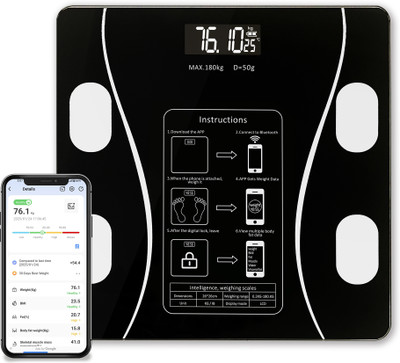 AZIOT Elevate Bluetooth Weighing Scale for Body Weight, BMI, Fat Analyzer, 180Kg Weighing Scale(Black)