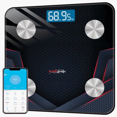 Healthgenie Smart Bluetooth Weight Machine 18 Body Composition Sync with Fitness Mobile App Weighing Scale(SHARP RED)