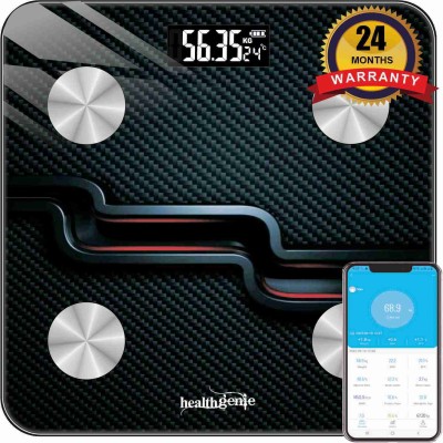 Healthgenie Smart Weight Machine With 18 Body Parameters Sync With App,Sporty Steps Weighing Scale(Black)