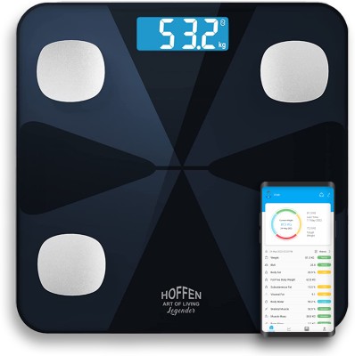 HOFFEN Bluetooth BMI,BMR with 13 Essential Body Parameters Free Bluetooth Mobile APP Weighing Scale(Black)