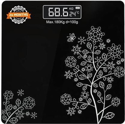MS ENTERPRISE Floral Digital Weighing Machine | LCD Panel | Sturdy Thick Tempered Glass| Weighing Scale(Black)