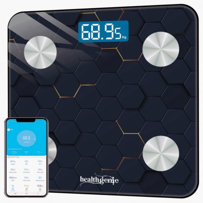 Healthgenie Smart Bluetooth Weight Machine 18 Body Composition Sync with Fitness Mobile App Weighing Scale(3D HEXA)