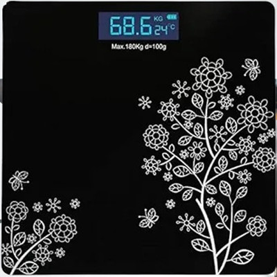 Rryno Weight Machine Heavy Thick Tempered Glass LCD Display Weighing Machine Weighing Scale(Black)