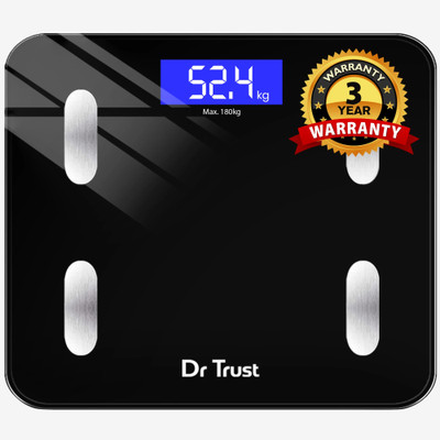 Dr Trust (USA) Model-509 Bluetooth Digital Smart 2.0 Fitness Body Fat Composition Analyzer Weight Machine For Human USB Electronic Rechargeable Weighing Scale(Black)