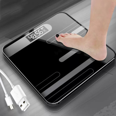 ACU-CHECK Digital Body Weight Scale Glass Smart Electronic Scales USB Charging LCD Display Weighing Scale(Black)
