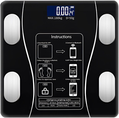 PN-AUK Smart Bluetooth Weight Machine 18 Body Composition Sync with Fitness Mobile App Weighing Scale(Black)