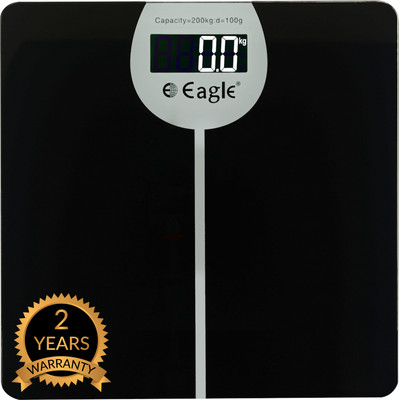 EAGLE Weight Machine for Body Weight Capacity 200 kg,6mm Tempered Glass Black,EEP1006A Weighing Scale(Black)