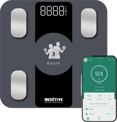 MEDITIVE ELECTRONIC LCD DIGITAL BATHROOM SCALES Weighing Scale(Black)