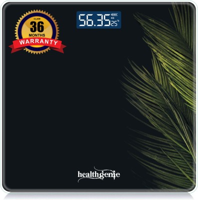 Healthgenie Digital Weight Machine Thick Tempered Glass LCD Display 2+1 Yr extended Warranty Weighing Scale(Black Fern)