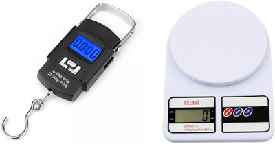 KASHPLOZE Portable Electronic Weight Machine 10kg & 50kg LCD Kitchen Hook Scale Pack of 2 Weighing Scale(Black, White)