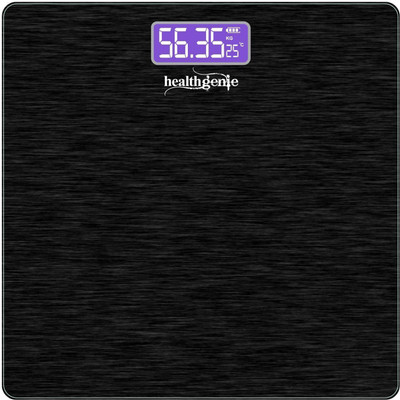 Healthgenie Thick Tempered Glass LCD Display Digital Weighing Scale(Brushed Black)