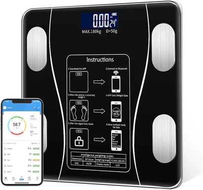 GH-LKJ Smart Bluetooth Weight Machine 18 Body Composition Sync with Fitness Mobile App Weighing Scale(Black)
