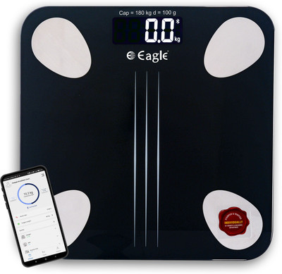 EAGLE EEP1001A Smart Connected electronic Digital Weighing Scale / Weight Machine and BMI Scale with Large LCD Display and 4 BIS Sensors (Black, 180 kg) Weighing Scale(Black)