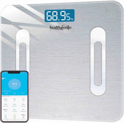 Healthgenie Smart Bluetooth Weight Machine 18 Body Composition Sync with Fitness Mobile App Weighing Scale(Mettalic Shine)