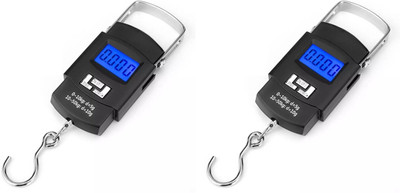 KASHPLOZE Portable 50Kg Digital LCD Scale Hang Hook Luggage Bag Weight Machine Pack of 2 Weighing Scale(Black)