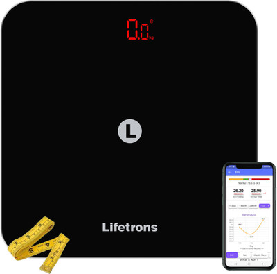 Lifetrons Thin Plus BMI Bluetooth Digital Body Weight Scale with Measuring Tape Weighing Scale(C Black)