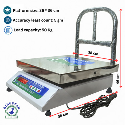 King Star Weight Machine Banch Scale F&B Red Display Capacity 50Kg Acc.5g Minimum Weighing Scale(100g Pan Size 36CMX36CM Weighing Scale (Steel))