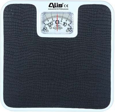 alis Analog Weighing Machine | Body Weight Machine with Rotating Dial Display, Reliable Scale Track, Non-Slip & Scratch Resistant Platform | Mechanical Weighing Machine 130 kgs Capacity (Square Shape, Black) Weighing Scale(Black)