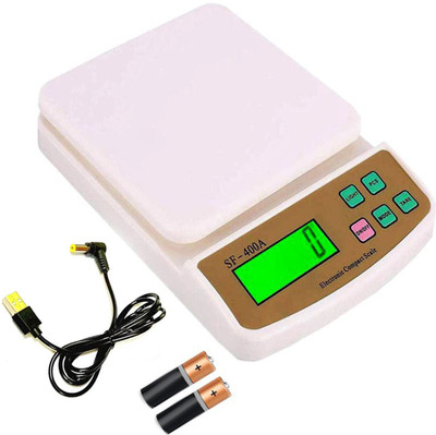 VBR's Group 10 Kg Digital Weight Machine with LCD Display | Battery & USB Powered Kitchen Weighing Scale(White)