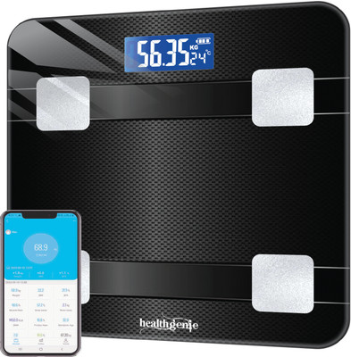 Healthgenie Smart BMI Weight Machine for Body Weight with 18 Body Parameters Weighing Scale(weaving HB-411 Black)