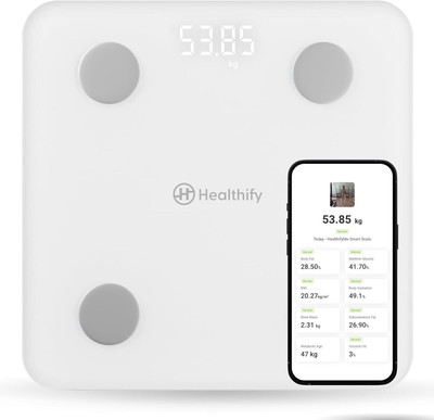 Healthifyme Smart Scale | Track 11+ Key Body Metrics | Data Driven Smart Weight Loss Scale Weighing Scale(White)