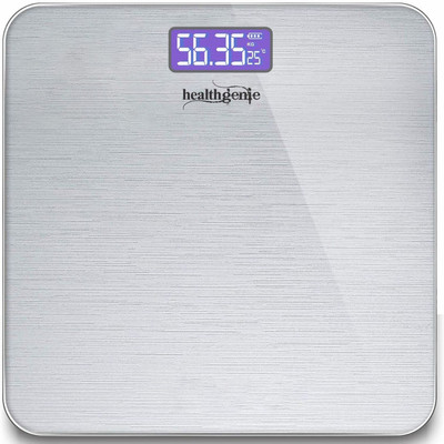 Healthgenie Thick Tempered Glass LCD Display Digital Weighing Scale(Silver_Brushed Metallic)