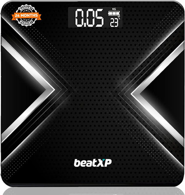 beatXP Gravity X Digital Weight Machine with Thick Tempered Glass | LCD Display Weighing Scale(Black)