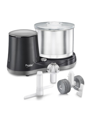Prestige Ultima Pro Wet Grinder |200 Watts Heavy Duty Motor|Coconut Scraper Attachment|Atta Kneader Attachment|Stainless Steel Drum|2 Years Warranty|(Black, Grey)