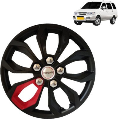 PRIGAN Tavera Vision Black with One Box Red 15 INCH Wheel Cover For Chevrolet Tavera(15.0 inch)