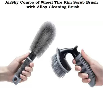AIRSKY Combo of Wheel Tire Rim Scrub Brush with Alloy Cleaning Brush Cleaning Kit 100 ml Wheel Tire Cleaner(Pack of 2)