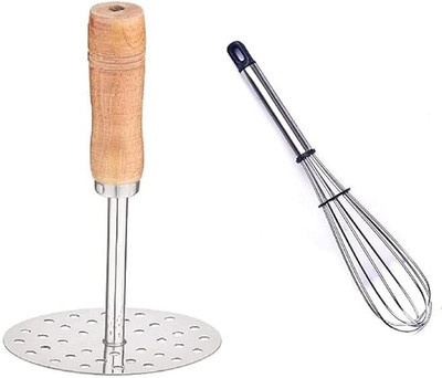 CREW4 CREW4 Stainless Steel Mini Kitchen Whisk with Pav Bhaji Masher Steel Spiral Whisk(Pack of 2)
