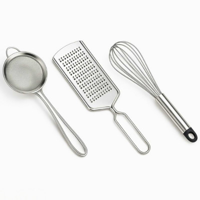 SSR TRADER Stainless Steel Strainer Grater Whisk Combo Set Stainless Steel Balloon Whisk(Pack of 3)