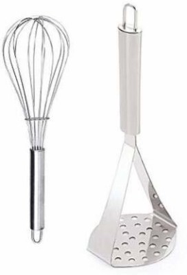 Modern Essentials Combo of Potato Masher with Stainless Steel Egg Beater French Whisk Stainless Steel Masher(Pack of 2)