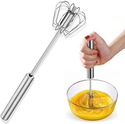 ShilpSukh Egg Whisk Hand Push Whisk Blender for Blending, Whisking, Beating & Stirring Stainless Steel Spiral Whisk