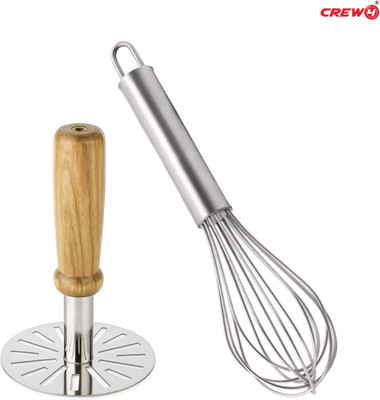 CREW4 CREW4 Stainless Steel Mini Kitchen Whisk with Pav Bhaji Masher Steel Spiral Whisk(Pack of 2)