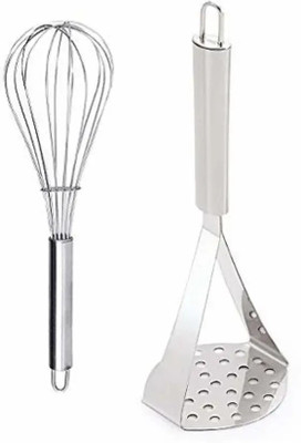 Kitchenberry Stainless Steel Egg Whisk / Egg Beater & Potato Masher / Pav Bhaji Masher Stainless Steel Balloon Whisk(Pack of 2)