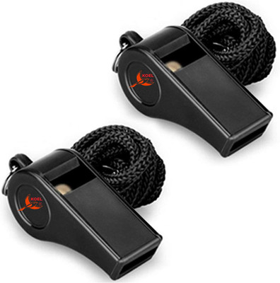 Koel Pea Whistle with Lanyard for Coach, Trainer, Lifeguard, Survival Emergency Pea Whistle(Black, Pack of 2)