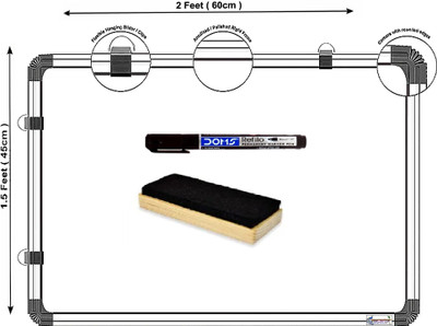 Smartix Non Magnetic Wooden Melamine Marker & Reverse Chalk Board | Glossy Surface |Robust Aluminum Frame|(45x60 cms) Whiteboards and Duster Combos(White)