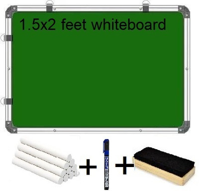 Smartix Non Magnetic Wooden 1.5x2 Ft. Double Sided Whiteboard with Duster and Marker | Front Dry Erase 1.5X2 Ft Dual Sided WhiteBoard & ChalkBoard With 1 Duster + 1 Marker & 10 Chalk Whiteboards and Duster Combos(White, Green)