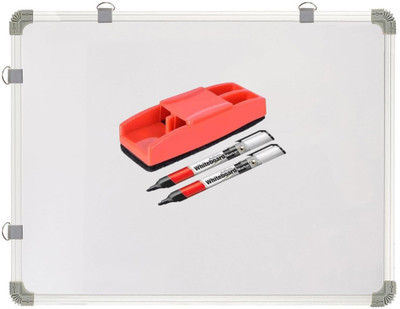 Boardy Non Magnetic 2x3 Feet Glossy Marker Board Whiteboard with 1 Duster + 2 Markers | Best For Office, Shop, School & Household Purposes | Lightweight Aluminium Framed with Sliding Hanging Clips (60 cm x 90 cm) Whiteboards(White)