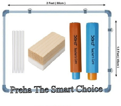 Preha The Smart Choice Non Magnetic Wooden Melamine 1.5x2 Feet WhiteBoard with duster,chalk,2 chalk holder for Office Whiteboards and Duster Combos(White, Green)