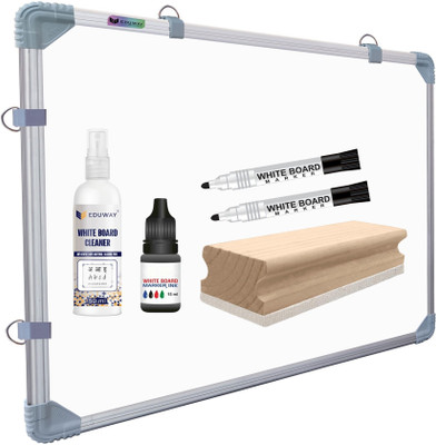 Eduway Non Magnetic 2x2 Ft. Whiteboard Combo Kit|2 Marker, 1 Duster, 1 Marker Ink, 1 Cleaner Spray | Double-Sided WhiteBoard and Chalk Board |Ideal Use for Home, Office (59x59cms) Whiteboards and Duster Combos(White)