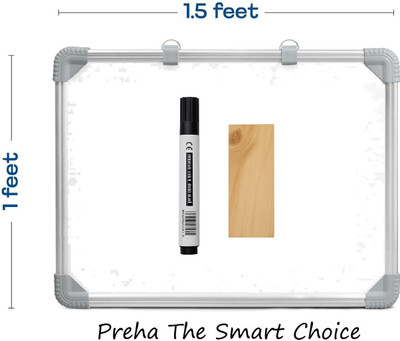 Preha The Smart Choice Non Magnetic Wooden Melamine Alloy Steel, Aluminium 1.5X1 Feet Double-Sided White Board & Chalk Board Combo Whiteboards and Duster Combos(White, Green)