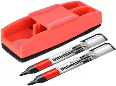 Boardy Non Magnetic 1 Duster with 2 Black Ink Markers | Whiteboard Duster | Blackboard Duster | Chalkboard Duster| Dusters(Red)