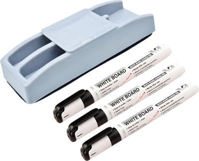 APBOARDS Regular White Board Duster With 3 Markers Combo Pack-Set of 4 Plastic Non Magnetic 1 Dusters(Blue)